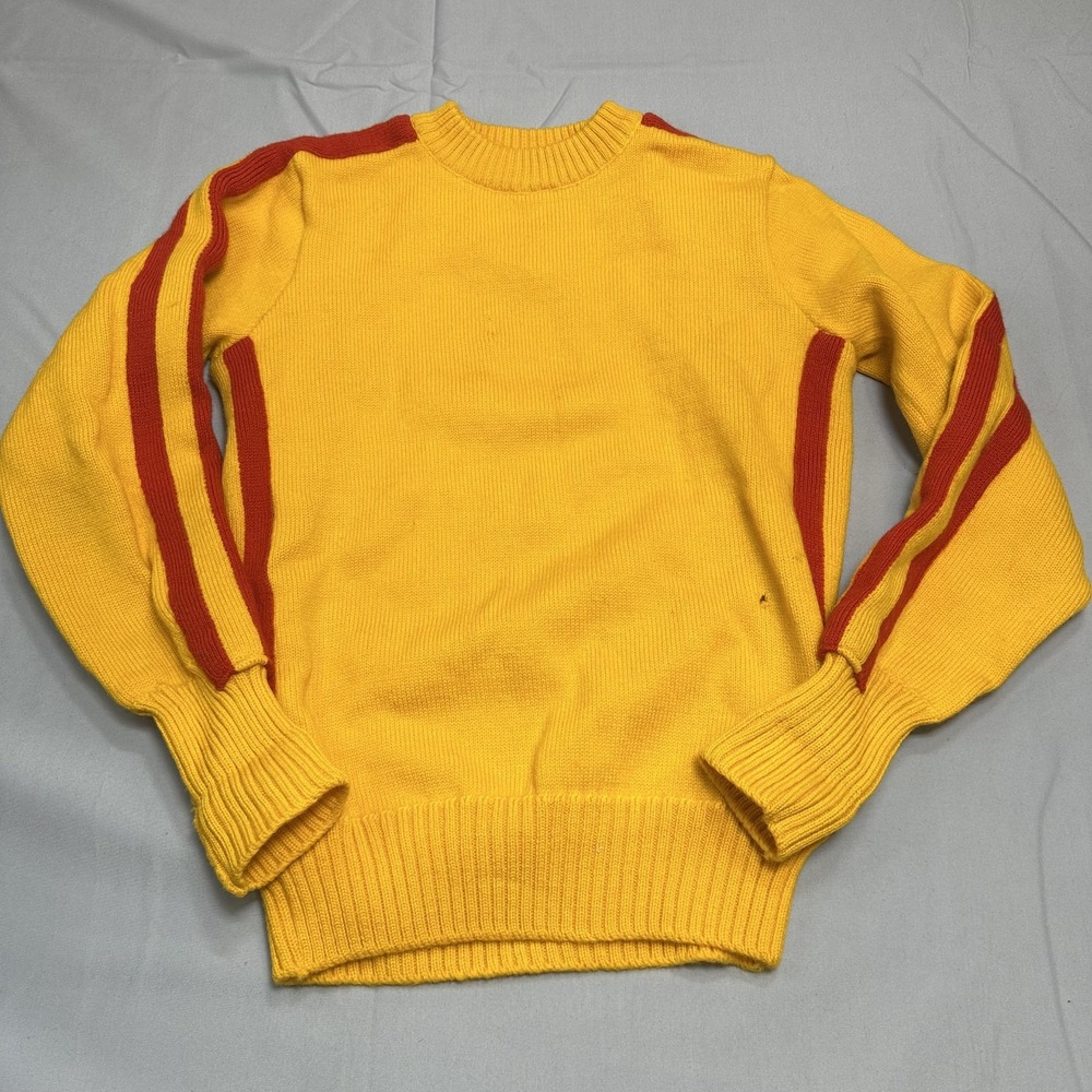 Vintage Cheerleader Sweater Womens 36 Fits L/XL Yellow Wool Striped Varsity USA